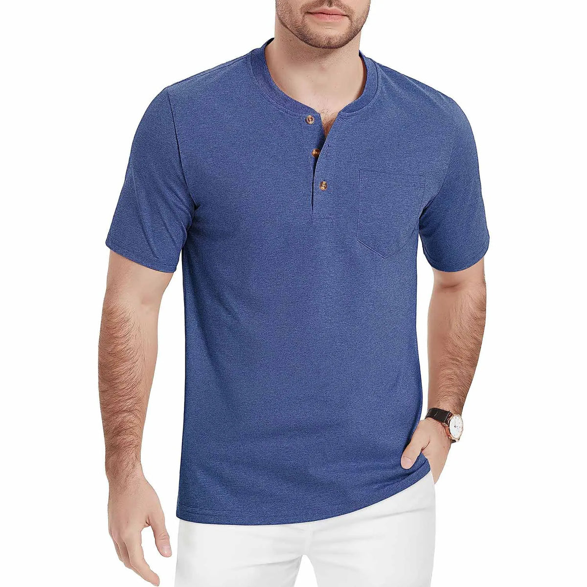 Men's Slim Fit Short Sleeve Sun Protection Henley Shirt